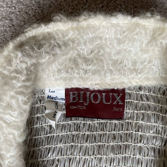 Vintage 80s WOMENS Cardigan Sweater zig zag stripe Cream S 2 4 NEW NWT - Picture 9 of 11